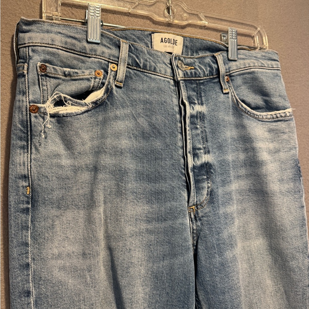Agolde Light Wash Straight Leg Jeans with Raw Hem - Picture 3 of 8
